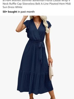 BTFBM Women Summer Bohemian Casual Wrap V Neck Ruffle Midi Dress